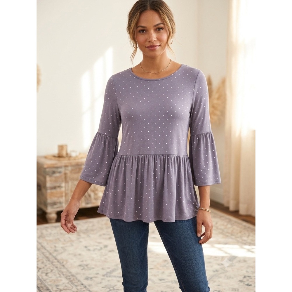 Matilda Jane Wonderment Sunshine Perfect In Purple Bell Sleeve Peplum Top M